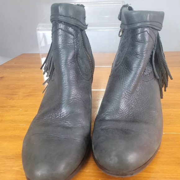 SAM EDELMAN $94 Black Louie Grey Leather Fringed Western Ankle Boot's Sz 10 - Picture 3 of 6